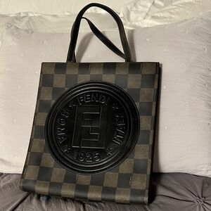 Fendi Black and Brown Checkered Tote
